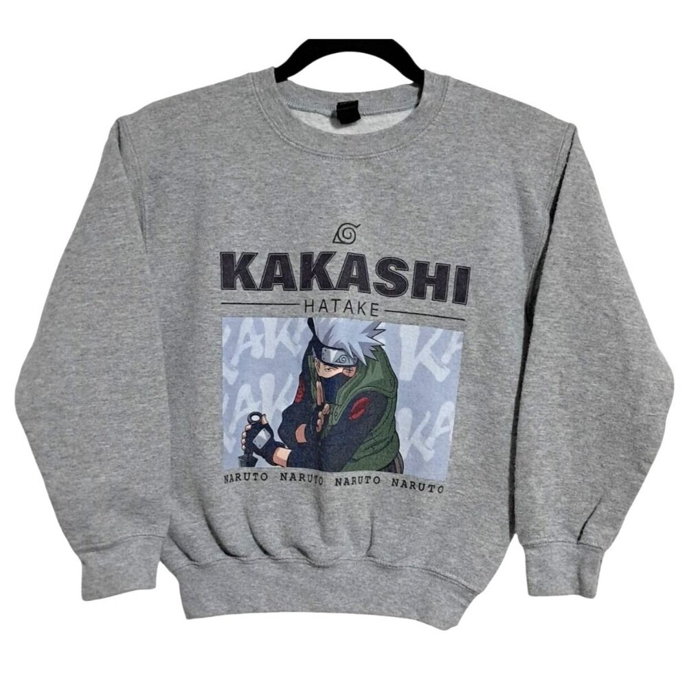 Kakashi Hatake Naruto Youth Small Crewneck‎ Sweatshirt Gildan Gray Anime Print